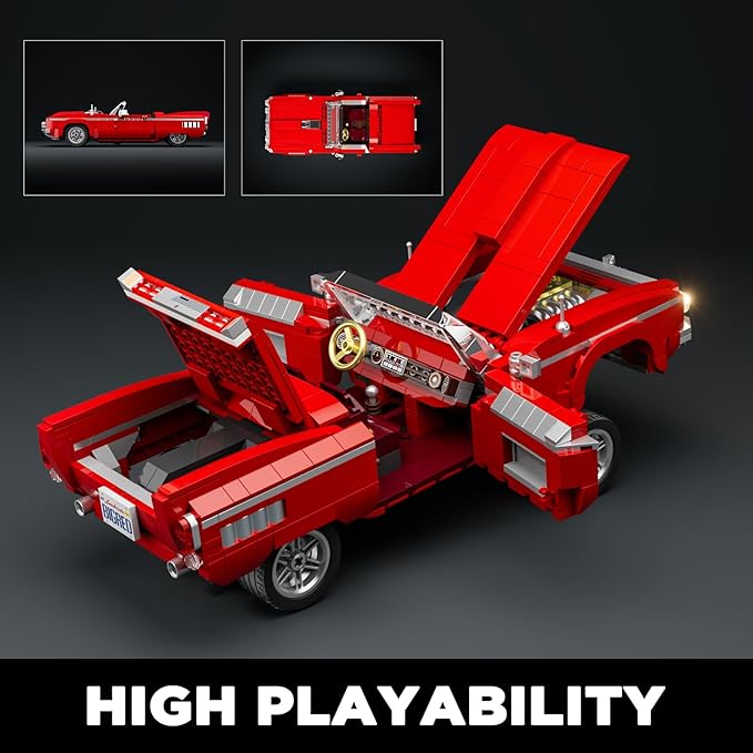 Low Rider Big Red Car Building Bricks Set - Street Fusion Vehicle Engineering Lighting Model Modular Collection Kit 969 Pcs for Adults &amp Teens &amp Car Lovers
