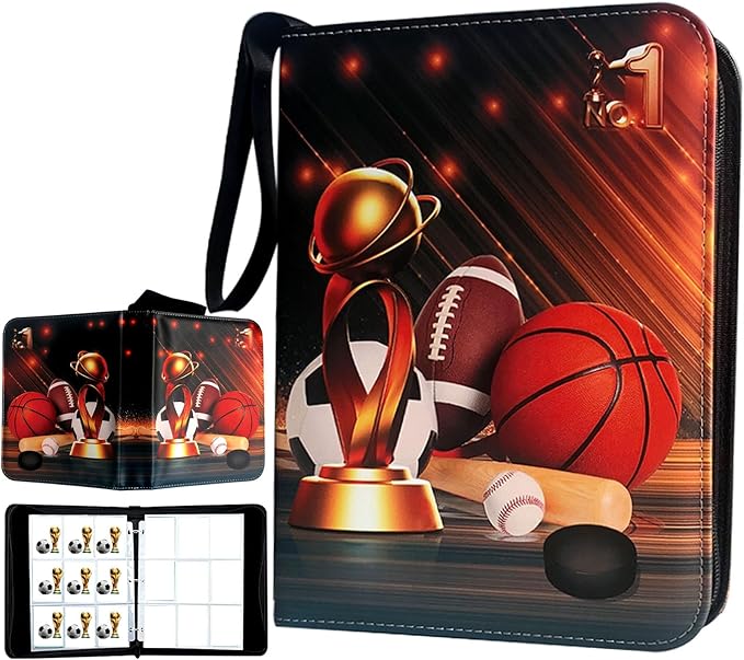 Sports Card Binder 900 Pockets Trading Card Binder with 50 Sleeves Fits 900 Sport Cards Sports Card Holder Binder with Zipper Soccer Football Baseball Basketball Hockey Card Gifts Collection Storage