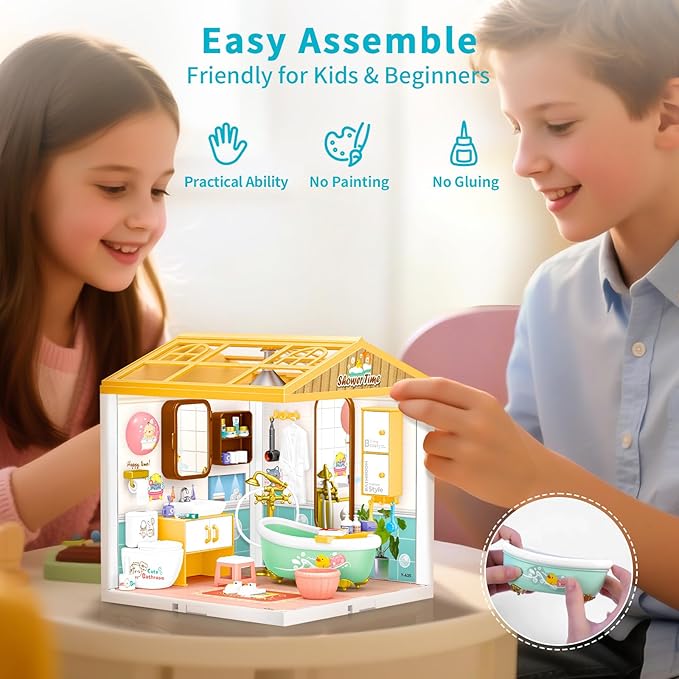 LED Building Blocks for Adults 1:24 DIY Miniature Dollhouse Kits with Roof &amp Dustproof Cover Tiny House Toy Building Sets for Kids Ages 8-12-15 Birthday Hobbies Gift for Men Women Boy Girl