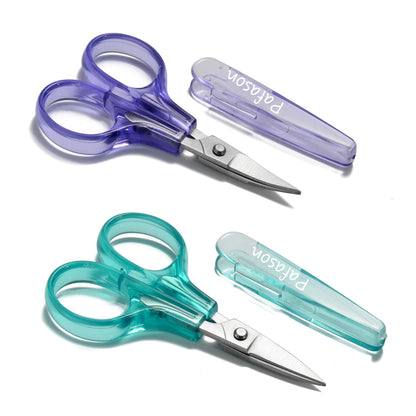 PAFASON Sharpest & Precise Stainless Steel Curved Straight Thread Yarn Fabric Cutting Scissor with Safety Cap & TSA Complied Ideal for Embroidery Quilting Sewing Knitting Crafting Cross Stitch Crochet
