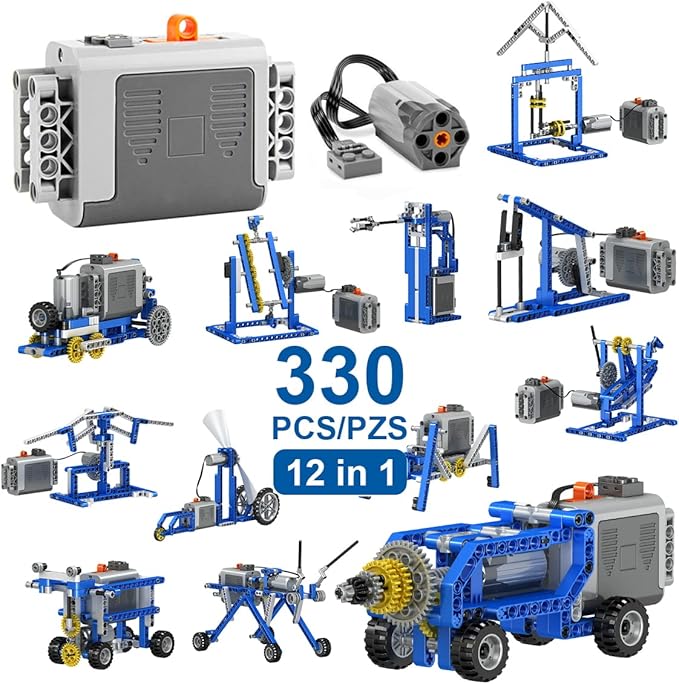 330Pcs Building Kit 12 in 1 STEM Toys with Electric Power Motor for Kids DIY Erector Set for Boys Girls Technic Building Suit Creative Play Great Gift for Kids Age 6+