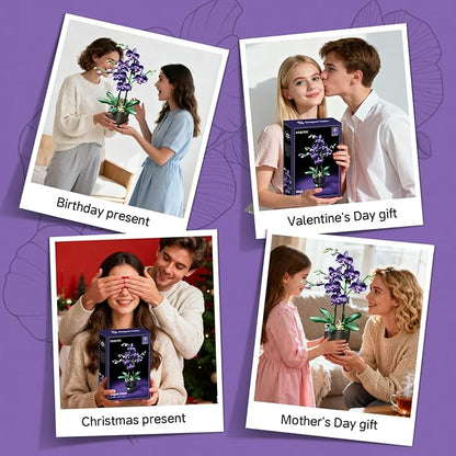 Orchid Flowers Building Sets with Vase Purple Orchid Botanicals Collection Building Toys for Home Office Decor Desk Decor Christmas Birthday Gifts for Women Adults Girls Age 8-12+ (666 PCS)