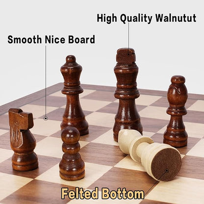 Magnetic Wooden Chess Set for Adults Kids 15 Folding Chess Boards with 2 Extra Queens Portable Travel Chess Sets with Pieces Storage Slots Beginner Chess Game Set for Kids Adults