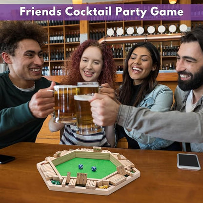 Shut The Box Dice Game - Classic Wooden Tabletop Game for 2-6 Players - Natural Wood Finish Family Board Game for Adults &amp Kids - Perfect for Parties Bars Classroom Math Learning