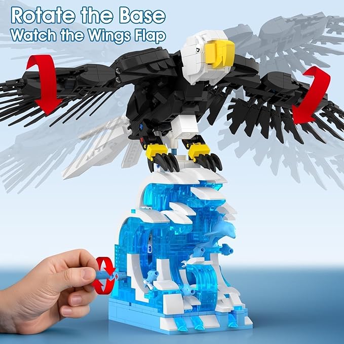 Bald Eagle Building Sets Easter Articulated Wings Ocean Base 1018 PCS Mechanical Motion Model Display Gift Christmas Birthday Ages 14+