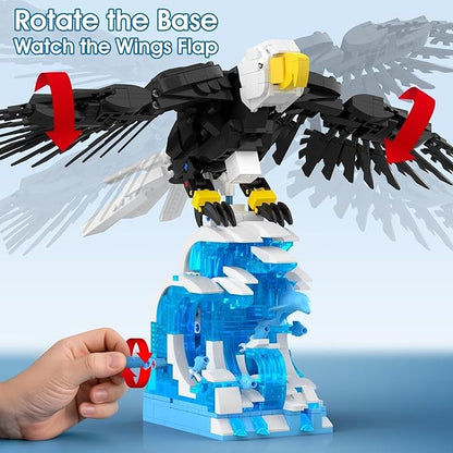 Bald Eagle Building Sets Easter Articulated Wings Ocean Base 1018 PCS Mechanical Motion Model Display Gift Christmas Birthday Ages 14+