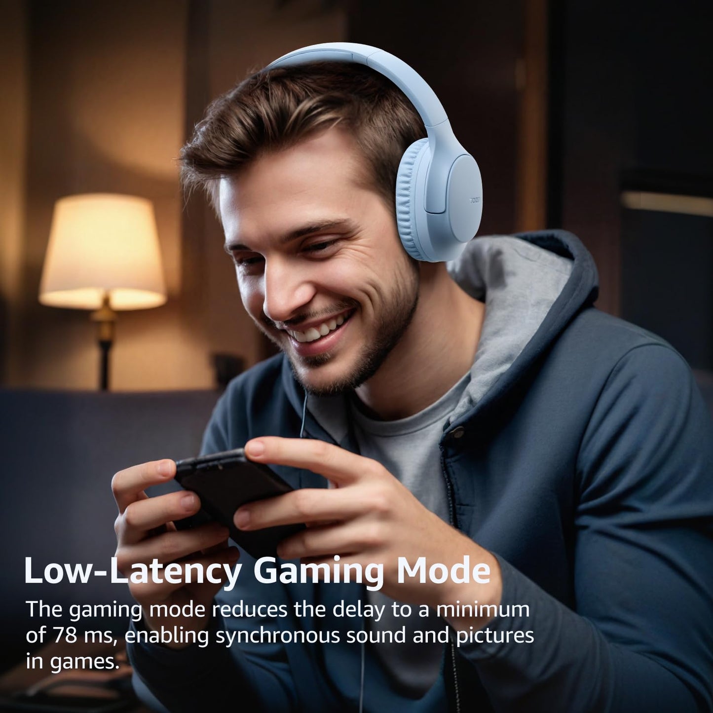 TOZO Bluetooth 5.4 Over Ear Headphones,70H Playtime with Mic,Delay Mode,Foldable Wireless Headset,Deep Bass Stereo Sound,Customizable 32 EQ Music Mode Via Button & App,for Travel and Home, Upgraded