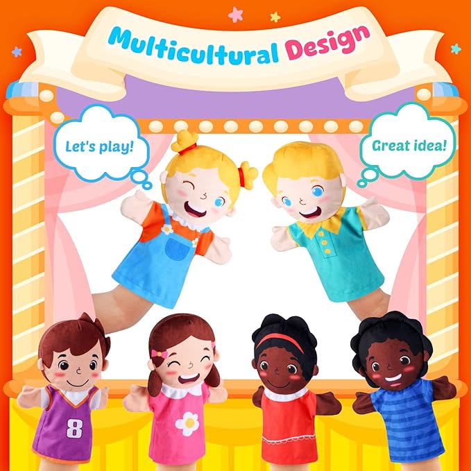6 Pcs Role Play Hand Puppets Multicultural Entrepreneur Plush Toys Role-Play Toy Puppets for Kids Storytelling Imaginative Pretend Play Teaching Preschool(Multiculturalism)