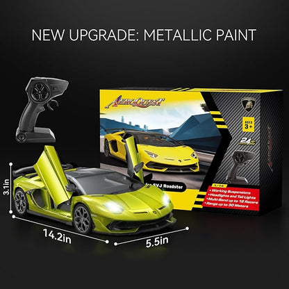 Lamborghini Remote Control Car Officially Licensed 1:14 Lambo RC Car for Boys Girls Birthday Gift Green Toys for 3 4 5 Years Old（Green）