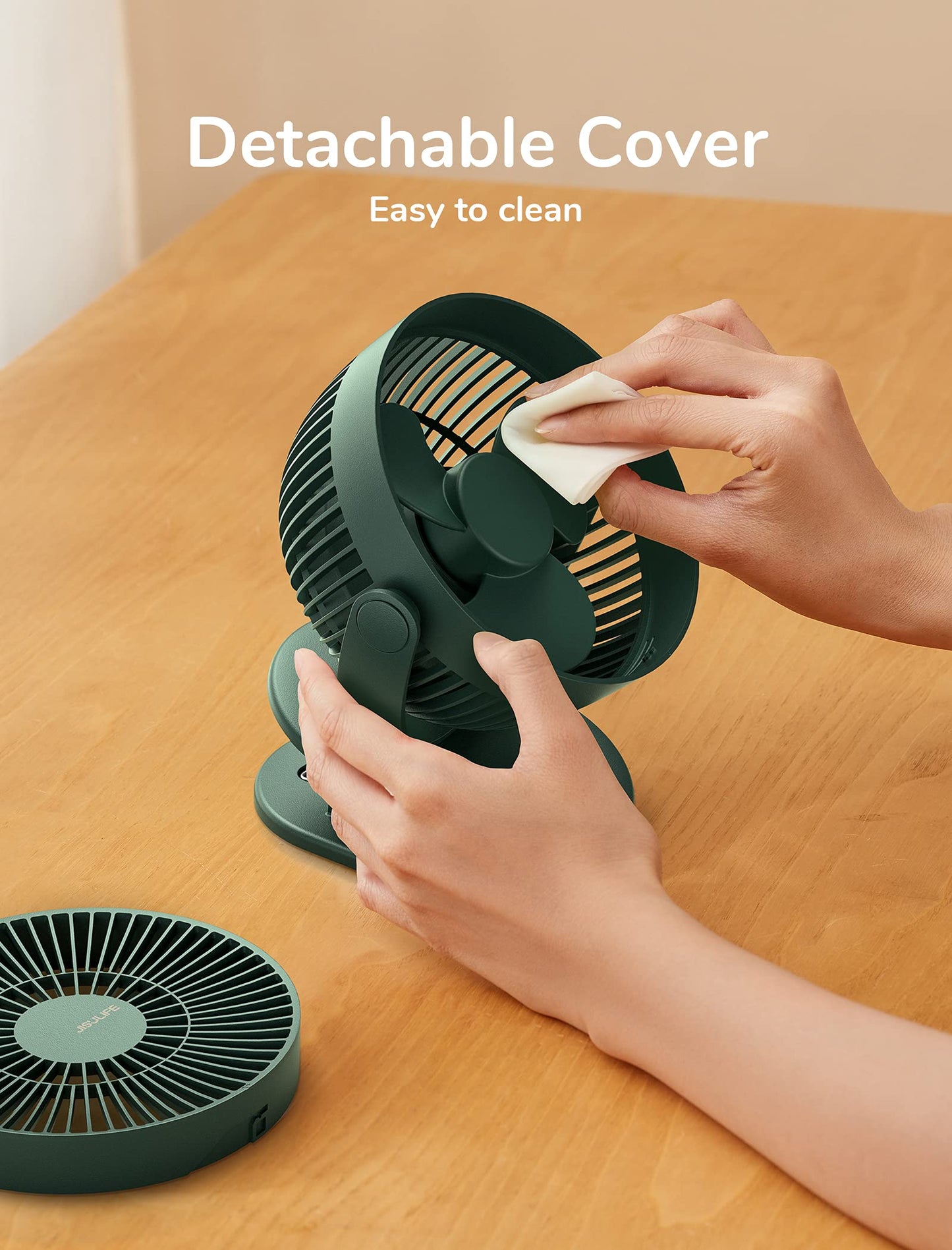 JISULIFE Clip on Baby Stroller Fan, 4000mAh Battery Operated, Portable Personal Small, Quiet & Narrow Slot Design, 4 Speeds, Max 14 Hrs, Ideal for Bed, Desk, Car Seat - Dark Green