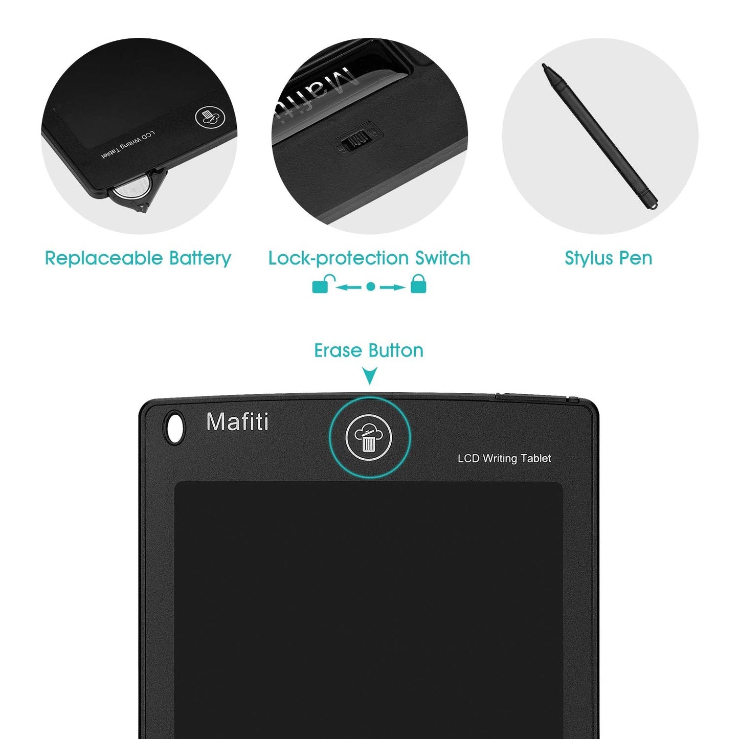 Mafiti LCD Writing Tablet 8.5 Inch Electronic Writing Drawing Pad Portable Doodle Board Gifts for Kids Office Memo Home Whiteboard Black