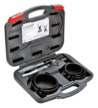 Powerbuilt Piston Ring Compressor Tool Set for Car Engine, Vehicle Maintenance Clamps, Ratchet Pliers, Storage Case - 940387