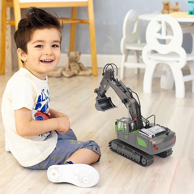 PREPOP Remote Control Excavator Toy for 6-12 yr Boys Best Birthday Gifts for Kids 6 7 8 9 10 11 Year Old Green