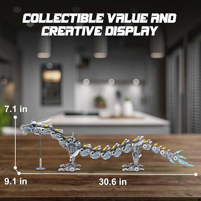 HIGH GODO Dragon Building Blocks Sets for Adults 2 in 1 Grey Mechanical Dragon Animal Building Model Collectible Display Toys Cool Creative Gifts for Teens Fans (1390 Pcs)