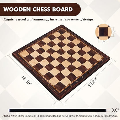 Peradix Wooden Chess Board 18.89 Inch Professional Tournament Chessboard with Storage Bag Premium Luxury Board Game for Adults Kids and Family Game Night &amp Gift Packages Board Only No Pieces