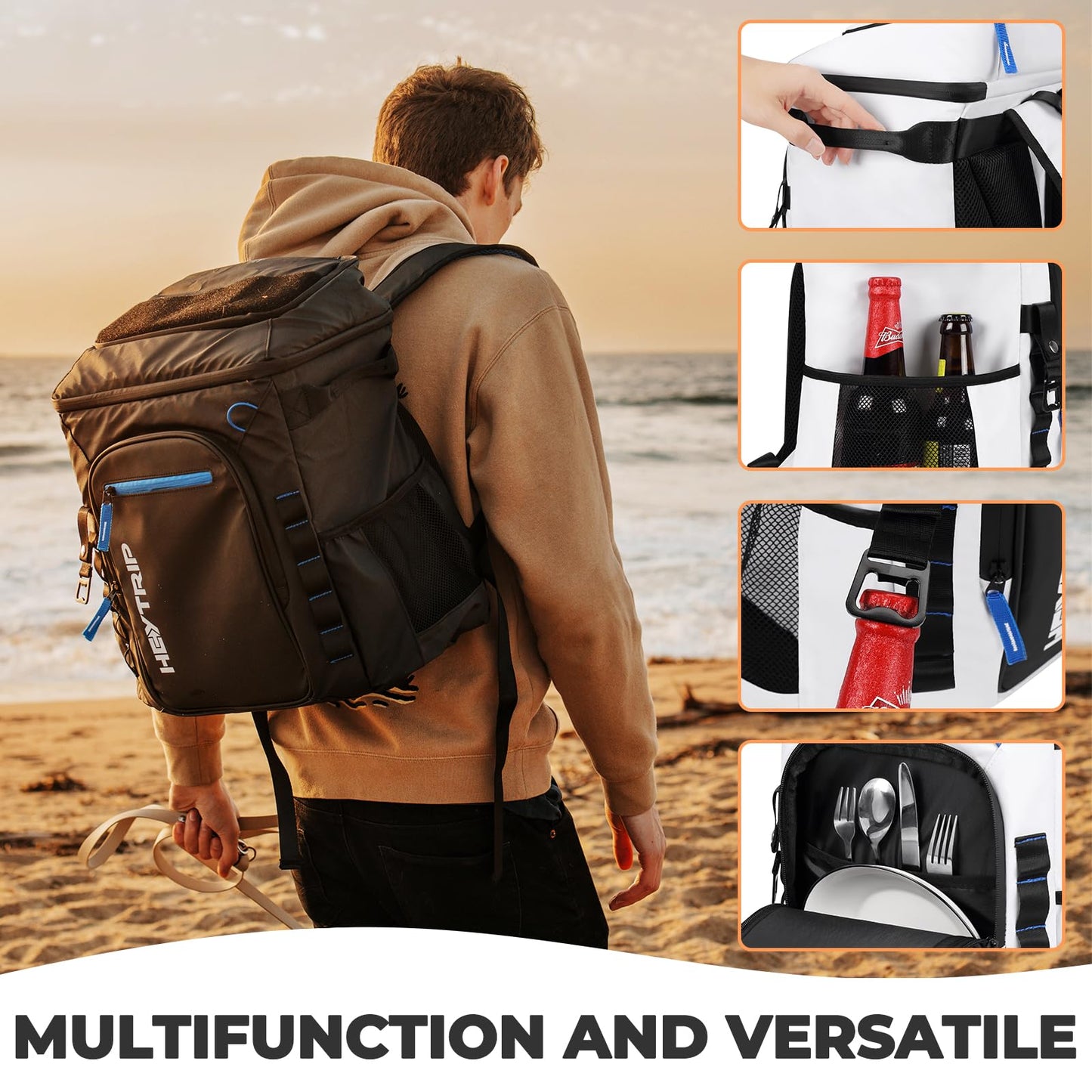 Heytrip Cooler Backpack 36 Cans Insulated Cooler Bag, Keep Freeze for 20 Hours, Waterproof & Leak-Proof Cooler with Multi-Compartments(White)