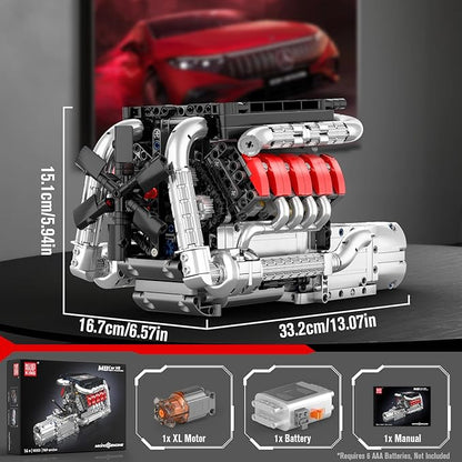 Mould King 10203 V8 Engine Building Kit for 14+ Adults MOC Ideas 4-Speed Transmission V8 Engine Model for Display STEM Building Project for Teens(1169 PCS)