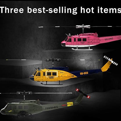 RC ERA C032 UH-1 Huey Helicopter - Remote Control Helicopters for Adult 1/48 Sacle 2.4G 6CH Gyro Stabilized Aircraft with Altitude Hold &amp Optical Flow3D Stunt Drone (Pink)