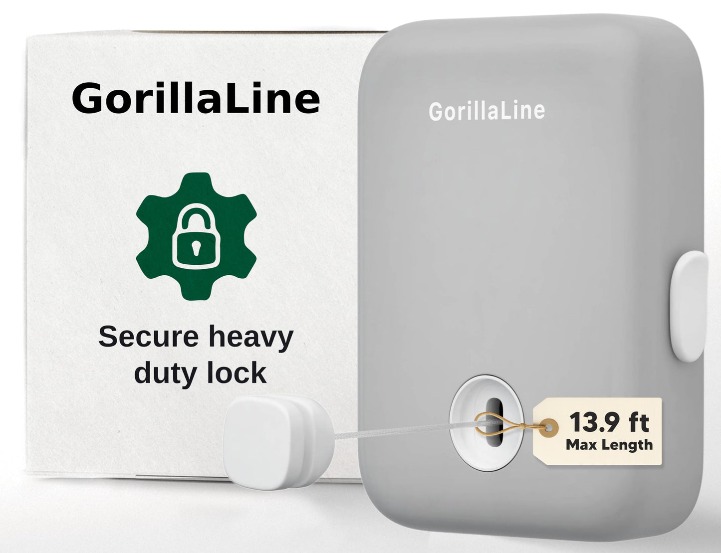 GorillaLine - Retractable Clothesline Indoor Outdoor Clothes Line | Heavy Duty Clothes Drying Laundry Line | Wall Mounted Drying Rack Clothing Line | Retracting Hanging | Lock to Prevent Sagging Gray