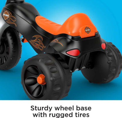 Fisher-Price Toddler Tricycle Harley-Davidson Tough Trike, Toy Bike with Handlebar Grips & Storage for Outdoor Play Kids Ages 2+ Years