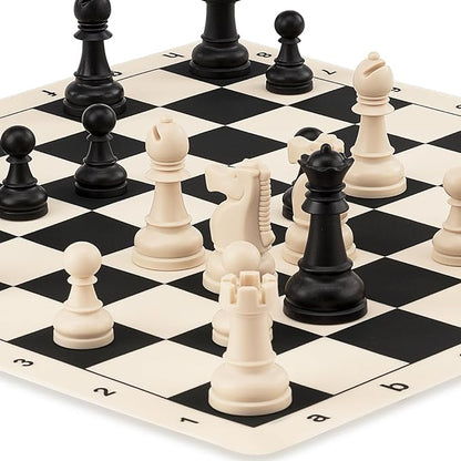 A&ampA Chess Set - 15''x15'' Foldable Silicone Chessboard and 3.25'' King Height Weighted Plastic Staunton Pieces with Carrying Case for Portable Travel