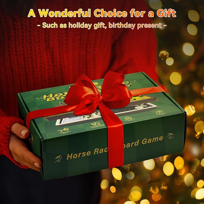 Large 23 inches Horse Race Board Game with Luxury Metal Numbered Horses 4 in 1 Foldable Wood Horse Race Board Game with Dice Poker Chips/Chess &amp Checkers/Tic Tac Toe for for Adults Family Parties