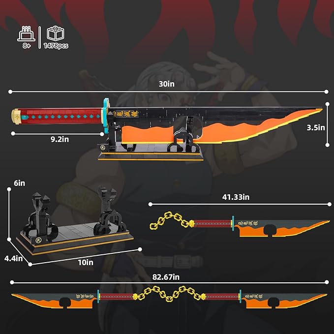 TOY PLAYER Uzui Tengen Demon Sword Building Set Compatible with Lego Katana Building Set for Anime Fans(1478+ Pcs)