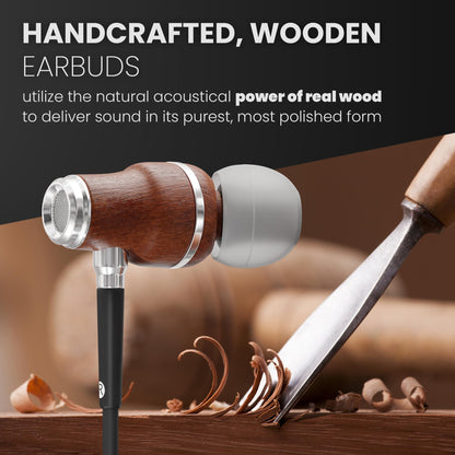Symphonized iPhone Earphones Wired Deep Bass Sound, 3D Sound, Microphone Volume Control, 90% Noise Cancelling, Bubinga Wooden with Lightning (Apple MFI Certified), iPhone SE to 14 Earbuds (Black)