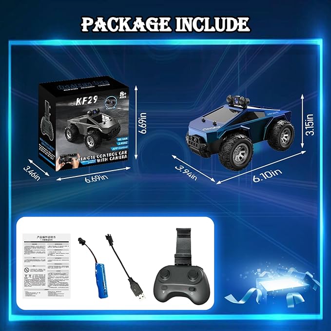 1/28 RC Monster Truck with Camera RC Car Toys with 720P HD FPV Camera High Speed All-Terrain Remote Control Car Racing Vehicle with Blinking Body Lights for Adults Kids Boys Dual Control Modes