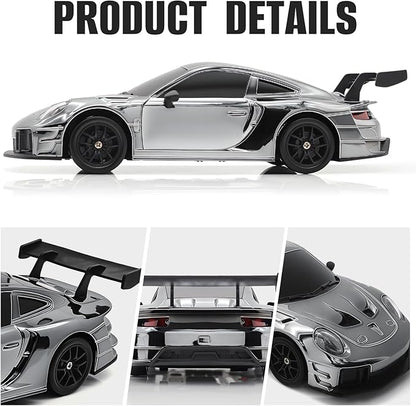RC Drift Car 1:24 4WD Remote Control Cars Vehicle with LED Light2.4GHz 20KM/H High Speed RC Cars with Two Batteries &amp Drifting Tires Racing Sport Toy for Adults Boys Girls Kids Silve