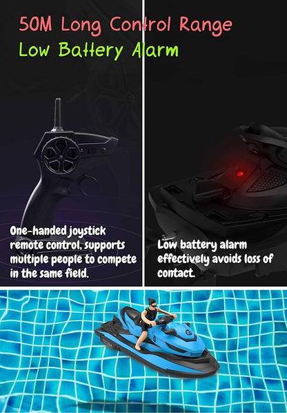 2.4 GHz RC Motorboat Dual-Motor 10 km/h High-Speed Electric Racing Jet Ski Toy 50 m Control Range 20 min Play Low-Battery Alarm Distachable Driver Figure for Kids &amp Adults (Green)