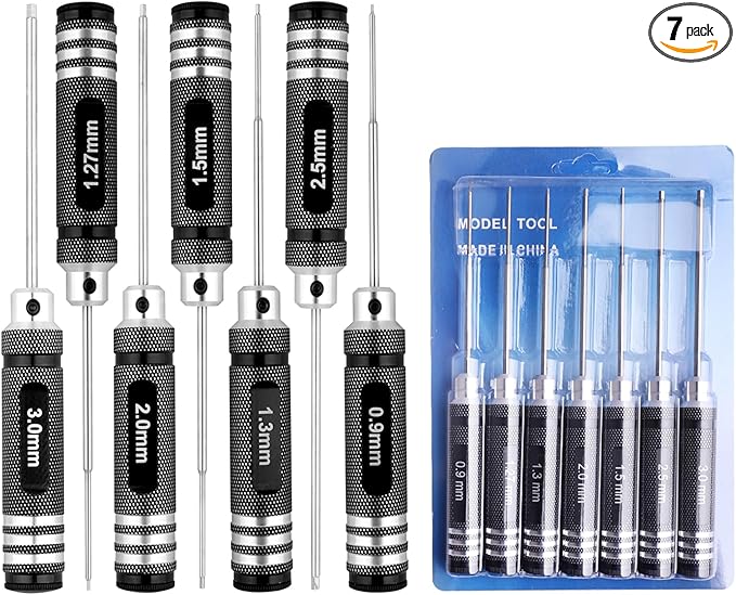Hex Screwdriver Set - 7pcs Hex Allen Drive Kit 0.9mm 1.27mm 1.3mm 1.5mm 2.0mm 2.5mm 3.0mm Key Repair Tools for Traxxas Arrma Losi Redcat RC Cars Models FPV Drone Helicopter