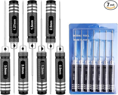 Hex Screwdriver Set - 7pcs Hex Allen Drive Kit 0.9mm 1.27mm 1.3mm 1.5mm 2.0mm 2.5mm 3.0mm Key Repair Tools for Traxxas Arrma Losi Redcat RC Cars Models FPV Drone Helicopter