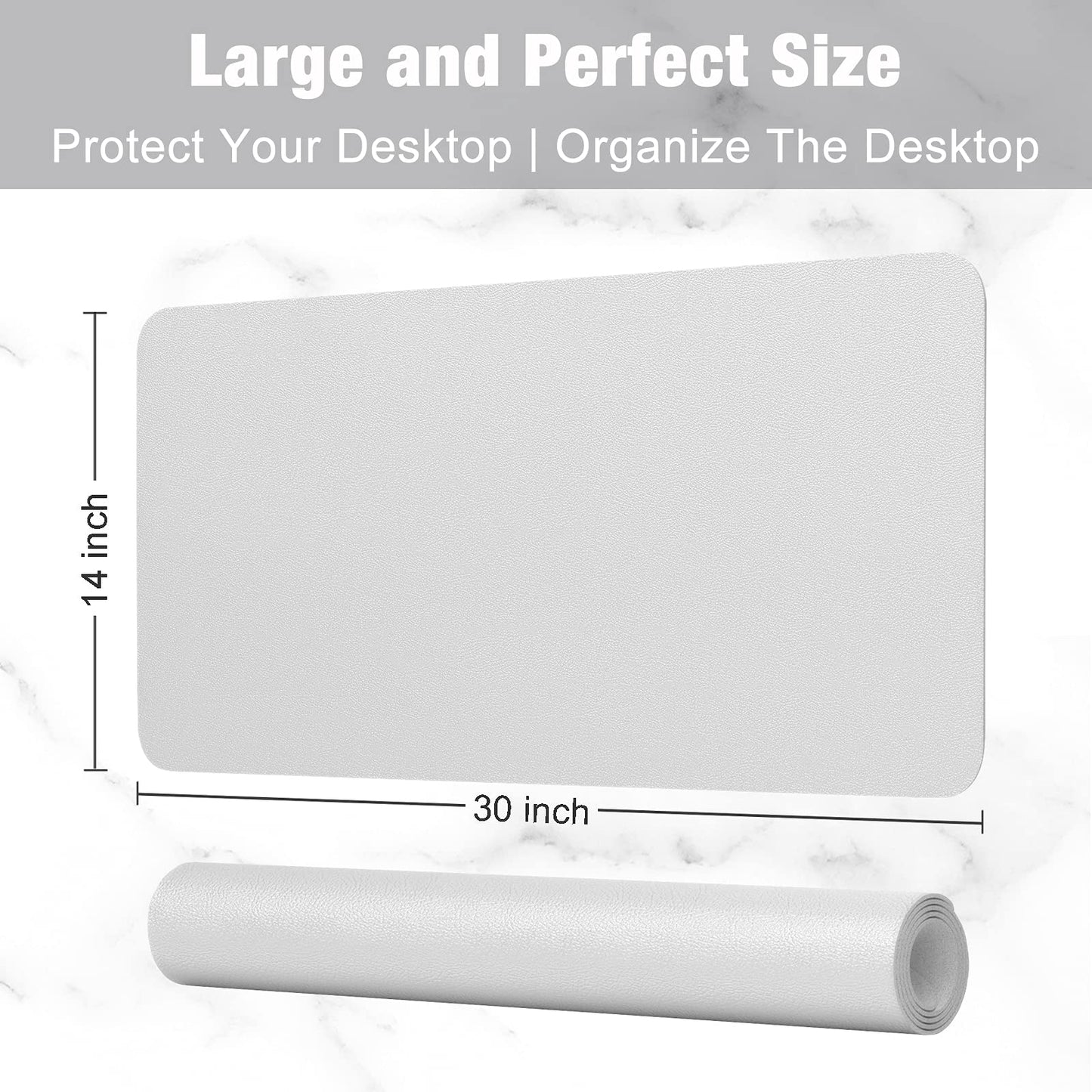 Hsurbtra Desk Pad, 30" x 14" PU Leather Desk Mat, XL Extended Mouse Pad, Waterproof Desk Blotter Protector, Ultra Thin Large Laptop Keyboard Mat, Non-Slip Desk Writing Pad for Office Home, Gray