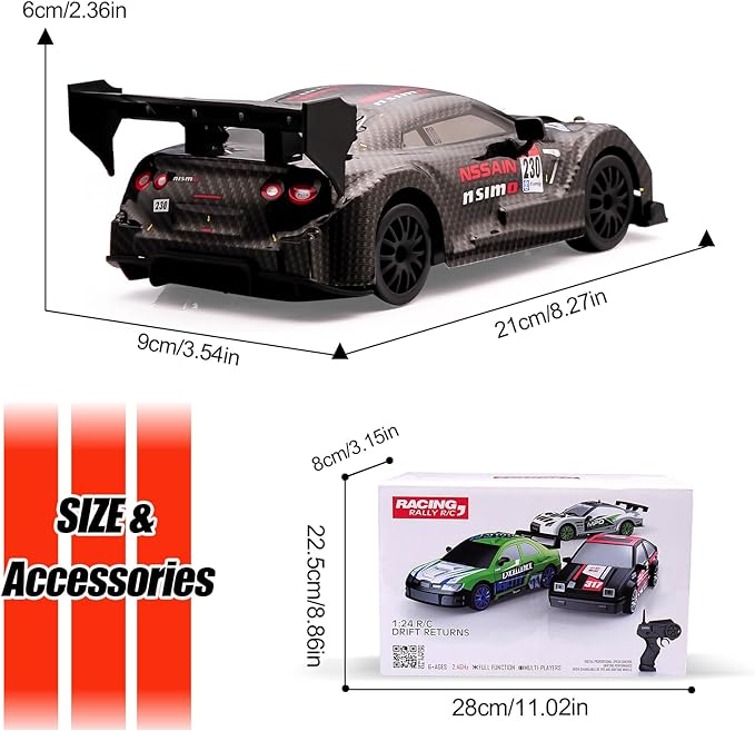 1:24 Scale RC Drift Car4WD 2.4GHz High Speed Racing Hobby Sport Toy Car Vehicle with LED LightsRacing and Drift Wheels for Adult Boys Girls Kids Gift (8601-Black)