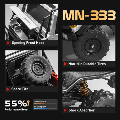 MN-333 1/18 Semi-Truck RC Crawler Unimog U4000 4WD Full Scale Off Road RC Rock Crawler 4x4 RC Car RTF Alloy Climing Vehicle for Hobby Gifts