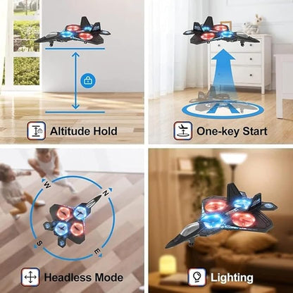 V17 Remote Control Airplane Foam RC Planes for Kids Adults 8-16 RC Fighter Jet Airplane with Light 2 Batteries 360° Flip Fighter Jet Toy Stunt Roll Gifts for Adult Boys (Grey with 2Batteries)