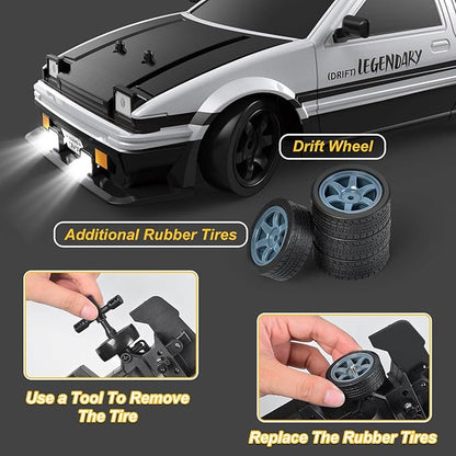 Mostop RC Drift Car 1:16 2.4Ghz Remote Control Drift Car with LED Light Spray 2 Batteries and Extra Tires 18KM/H High Speed Drifting RC Cars 4WD Hobby RC Sport Racing Cars Model Vehicle for Kids