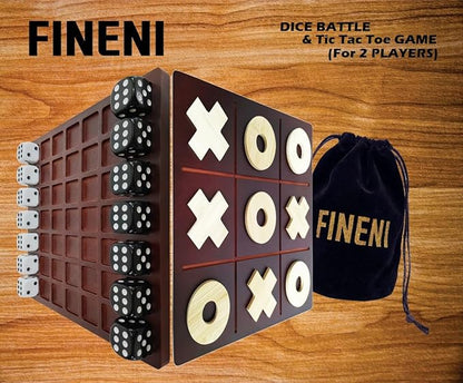 Dice Battle and TicTacToe Dual Sides Board Games Wooden Coffee Table Games for Adults 2 Player Best Bar Dice Games Indoor Tabletop Game &amp 2 Players Wood Table Top Dice Game (Dual(2)/Brown)