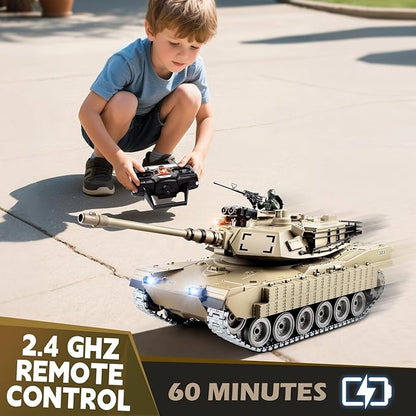 1/18 Metal US M1A2 Remote Control Tank RC Tank with Smoke Sound &amp LED Lights 330° Turret Rotation RC Thant Shoots BBS &amp 60 Minutes