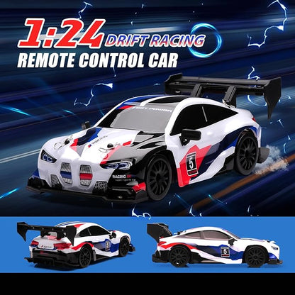 1:24 Scale RC Drift Car4WD 2.4GHz High Speed Racing Hobby Sport Toy Car Vehicle with LED LightsRacing and Drift Wheels for Adult Boys Girls Kids Gift (8605-White)