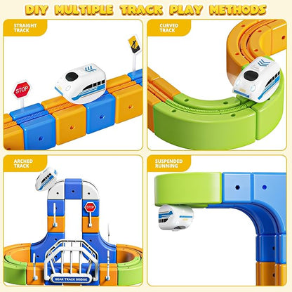 Electric Train Set Flexible Racetrack for Kids 3-8 124PCS(36Track +1 Train) Train Track Gravity-Defying Race Track 3D Embedded Layouts STEM Educational Building Toy Gifts for Boys Girls