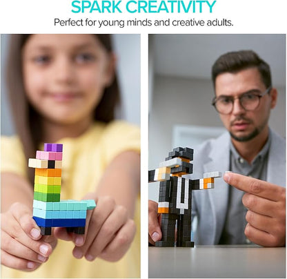 PIXIO NEON - Tiny Magnetic Blocks Building Toy in The Pixel Art Style with Free App - 5/16 Plastic Cubes with 6 Magnets Inside - Open Ended Toy - Creativity Kit for Ages 6+ - 60pcs