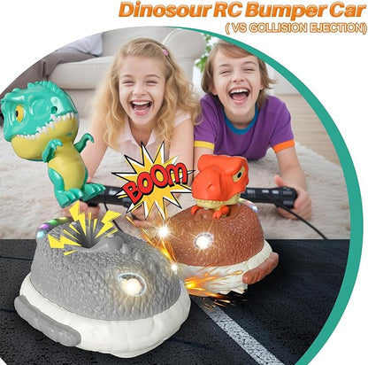 Dinosaur Remote Control Car Toys Set Dino RC Race Vehicles Playset Electronic Bump Pop Game Cool Indoor Outdoor Birthday Gift 6 8-12 Years Old Toddlers Boys Girls Children Teen