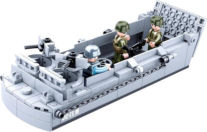World War 2 Landing Craft Building Toys WW2 Military Vehicle Brick Set WWII Army Warship Boat Model Block with 4 Soldiers Figures (325 Pieces)