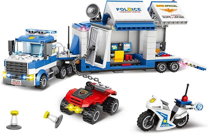 City Police Mobile Command Center Truck Building Blocks Kit Toys Police Vehicles Series Prison Break Jail Set with Action Cop Motorbike ATV Arms Play Set for Boys and Kids Age 5+ (483 Pieces)