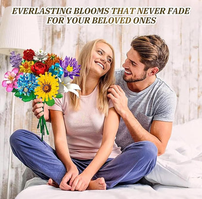 Flowers Bouquet Building Set - 12 Kinds of Flowers Botanical Collection and Decorative Home for Mother's Day Birthdays Gifts Ideal for 6+ Women Girls Adults No Vase
