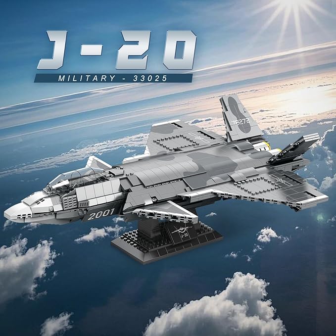 Reobrix Military Fighter Building Block Sets 33025 J-20 Stealth Fighter Airplane Model Kit Technical Military Plane Model for Adult Aircraft Building Toys Cool Decor Ideal Gifts for Adults