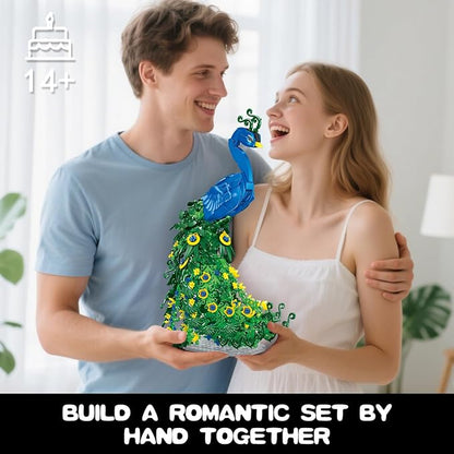 Peacock Flowers Building Set 807PCS Peacock Creative Bird Model Home Deocr and Office Art Gift for Mom Women Girlfriend Adults 14+ (Compatible with Major Brand)