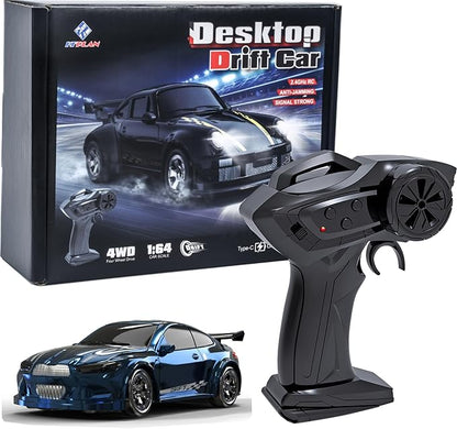 KF20 1:64 Scale Mini Drift RC Car with Full Proportional RTR 2.4GHZ Remote Control for Desktop Racing (Blue)